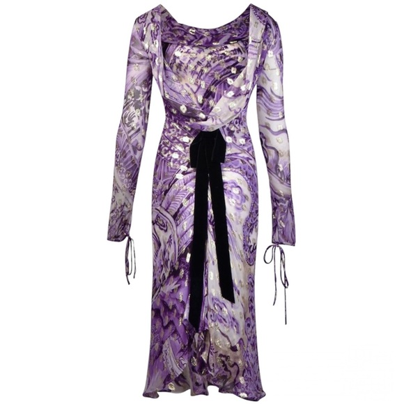 ROBERTO CAVALLI CHINOISERIE DRAGON PRINTED BACKLESS MIDI DRESS 2005 - Picture 5 of 8